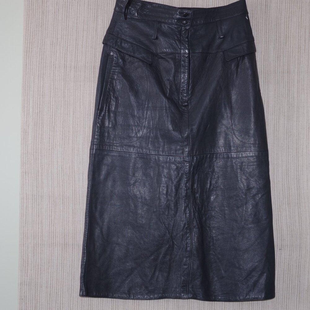 Vintage Norma Gray Genuine Leather Pencil Midi Skirt Size: 36